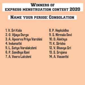 Express Menstruation: Name Your Period Runner Ups- Consolation Prize